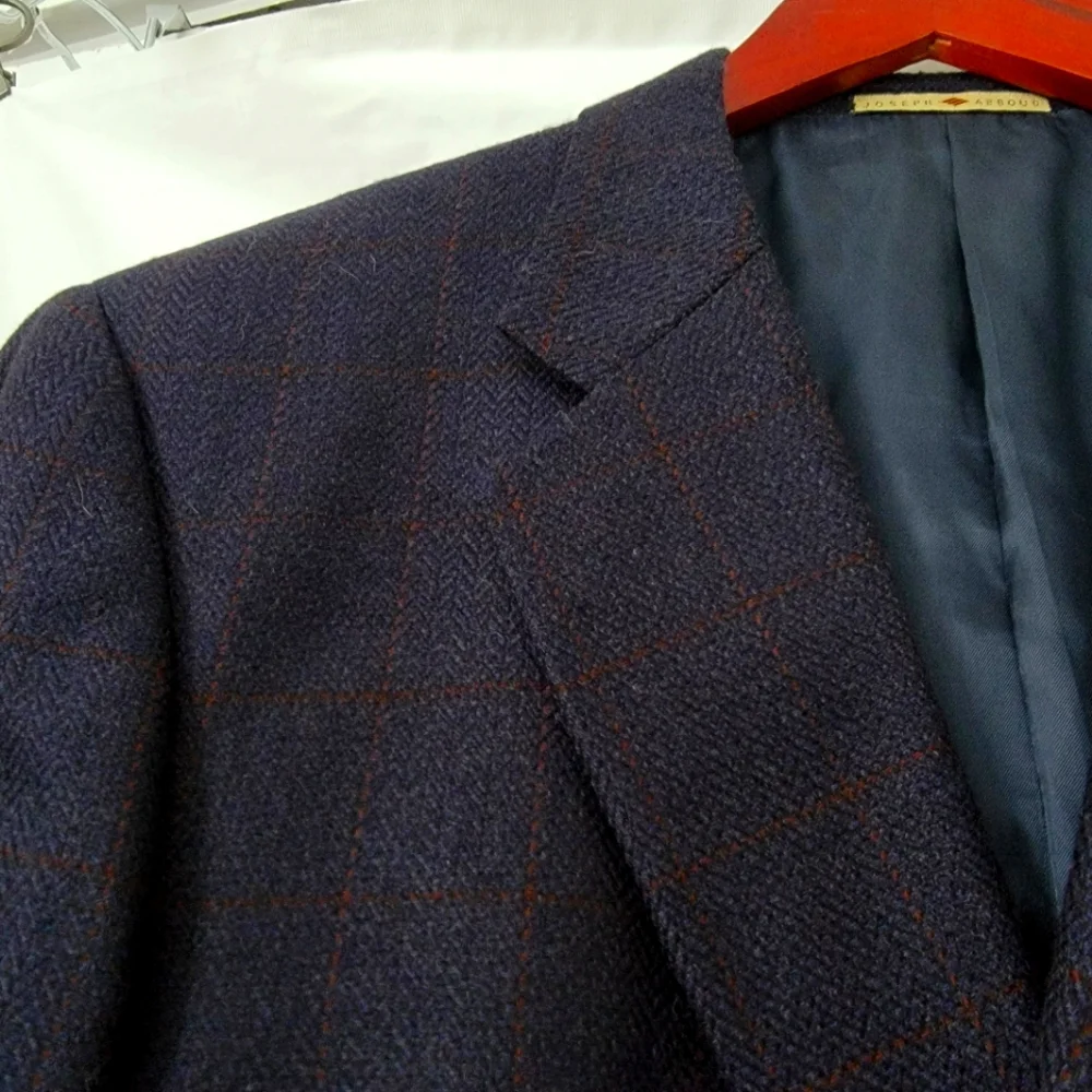 Vintage Joseph Abboud Plaid Navy Red Sports Coat Size 42